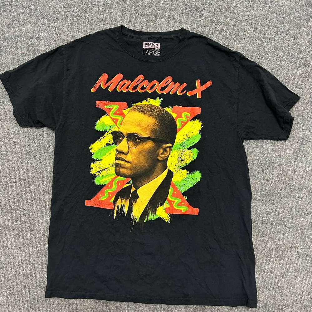 Reason T-Shirt Womens Size Large Black Malcolm X Graphic Cotton Short Sleeve